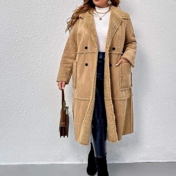 Luxe double breasted teddy lined coat - Picture 8 of 11